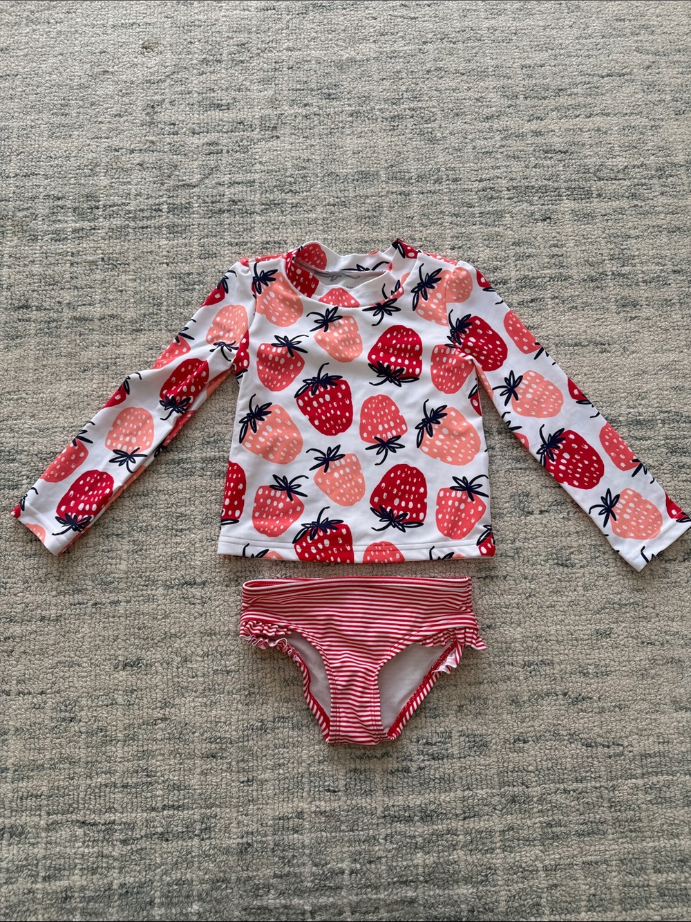Carter's Strawberry Print Long-Sleeve Rash Guard Set - Red & Pink